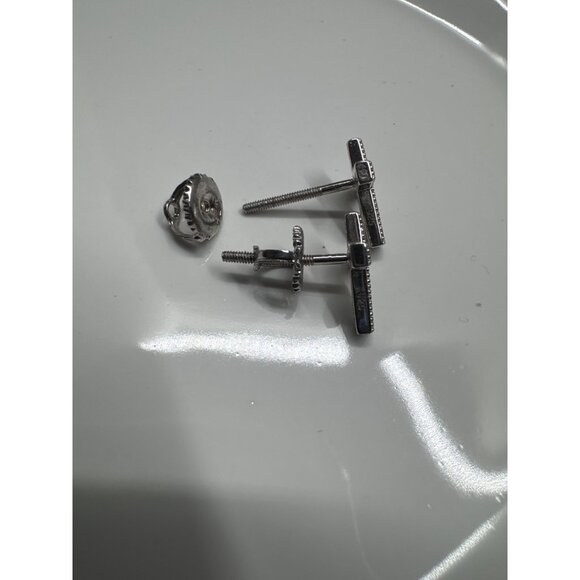 925 Sterling Silver Tiny Cross Stud Earrings With Screw Back - Picture 2 of 5